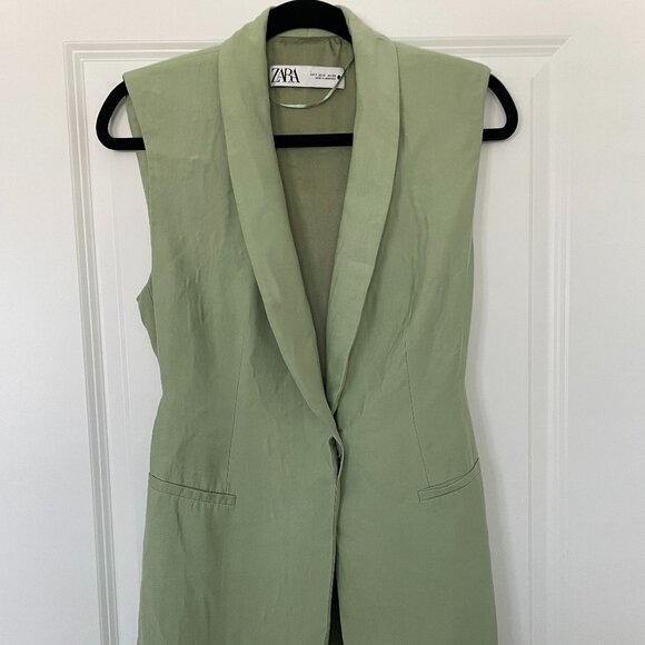 Zara Jackets & Blazers - ZARA Mint Green Tuxedo Collar Vest – Size Small, Co-Ord Set Top